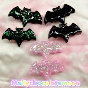 Bat Hairclips - Black Glitter