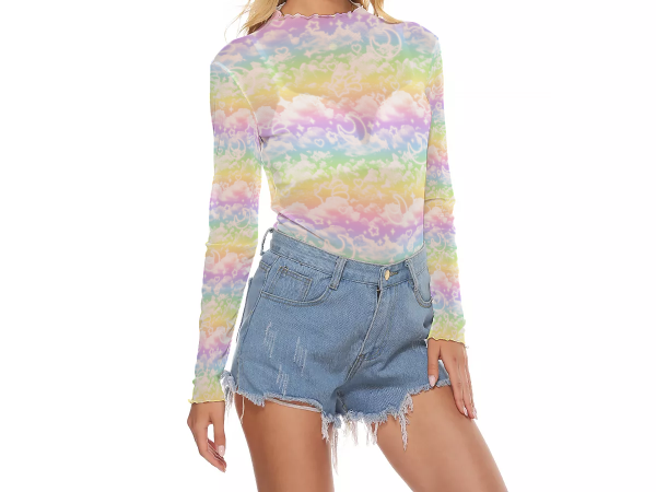 Rainbow glitter clouds crop top Mesh - Image 2