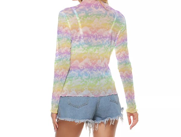 Rainbow glitter clouds crop top Mesh - Image 4