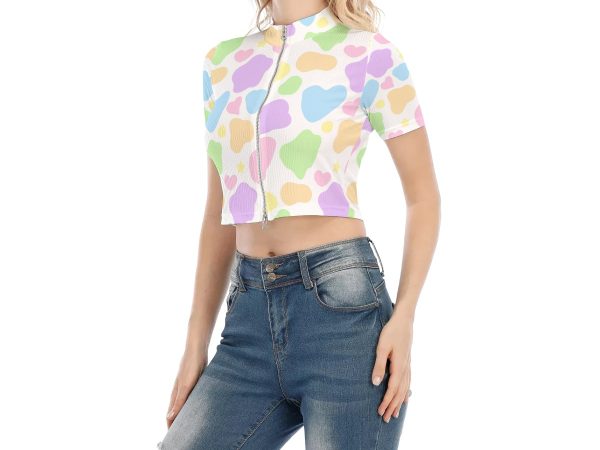 Pastelc cow top With Two-way Zipper - Image 3