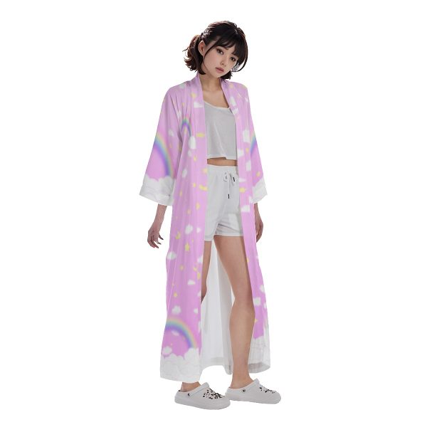 Pink rainbow  Long Satin Kimono Robe - Image 2