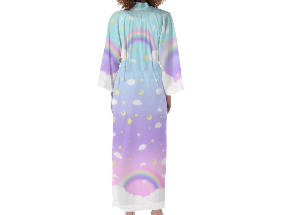 Gradient rainbow Long Satin Kimono Robe - Image 4