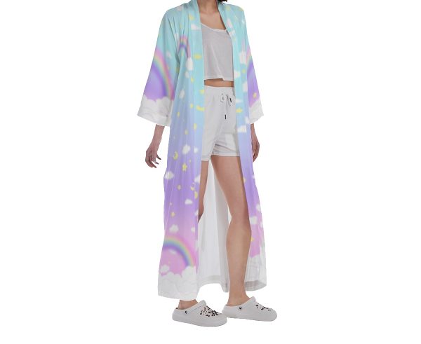 Gradient rainbow Long Satin Kimono Robe - Image 2