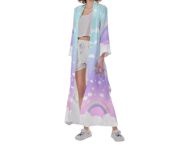 Gradient rainbow Long Satin Kimono Robe - Image 3