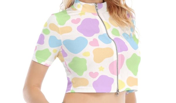 Pastelc cow top With Two-way Zipper - Image 2