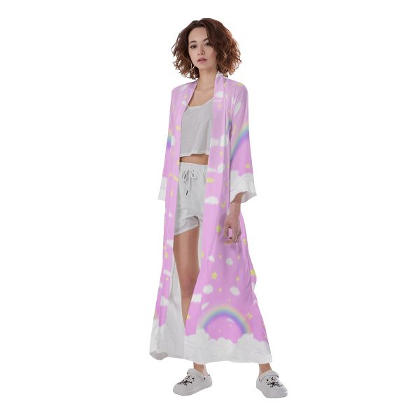 Pink rainbow  Long Satin Kimono Robe - Image 3