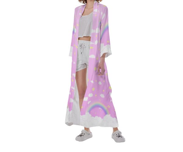 Pink rainbow  Long Satin Kimono Robe - Image 3