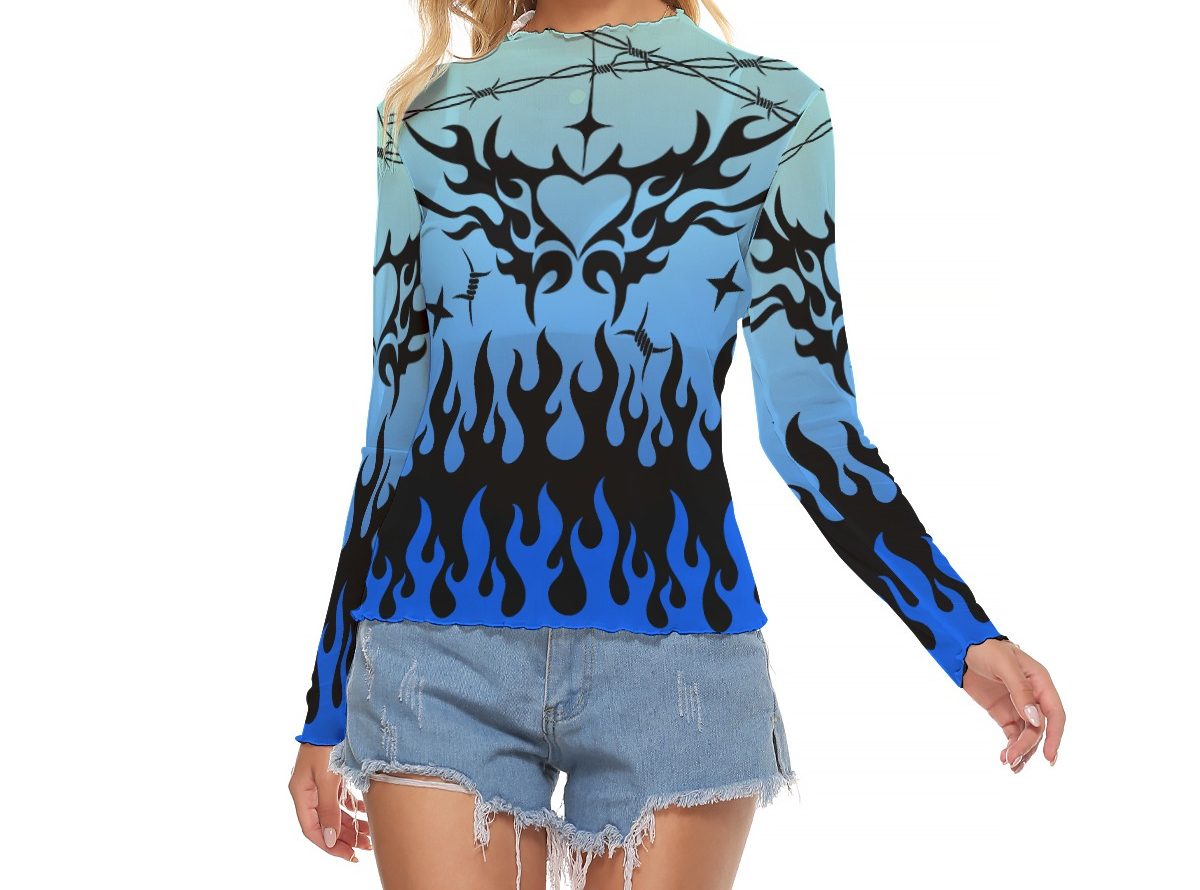 Chained Hearts Mesh Top Blue