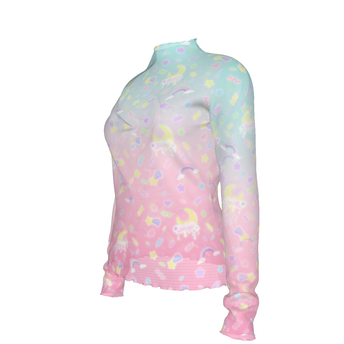 Pink & Blue Gradient Melty print Long Mesh top - Image 4