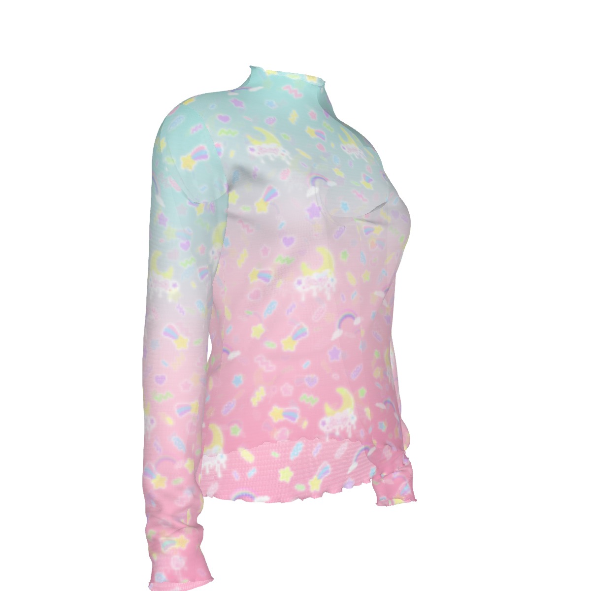 Pink & Blue Gradient Melty print Long Mesh top - Image 3