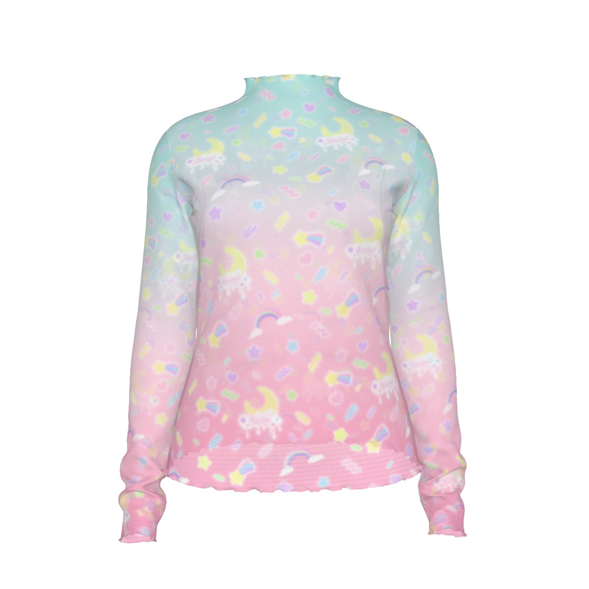 Pink & Blue Gradient Melty print Long Mesh top