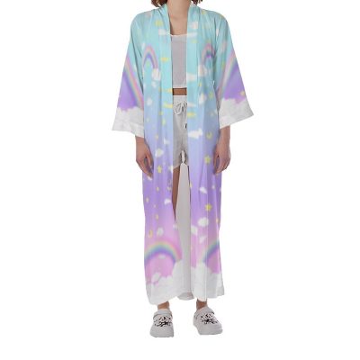 Gradient rainbow Long Satin Kimono Robe