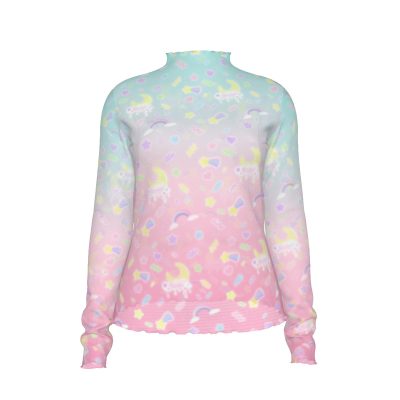 Pink & Blue Gradient Melty print Long Mesh top