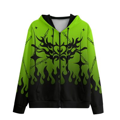 Chained Hearts Green Zipper Hoodie