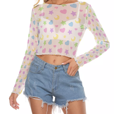 Stars, moons and hearts crop top mesh