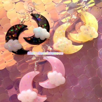 Sparkly Cloudy Moon earrings