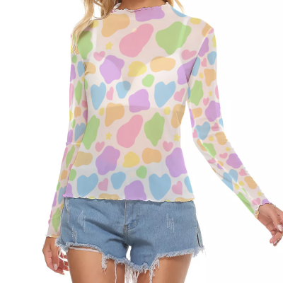 Pastel cow long top Mesh