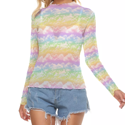 Rainbow clouds long top Mesh
