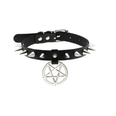 Spiked pentagram choker